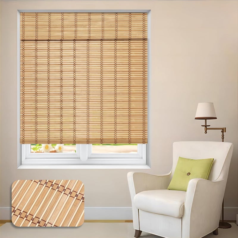 LUCKUP Cordless Roman Shades, Roll Up Bamboo Blinds for Indoor Windows, Light Filtering UV Protection Natural Bamboo Shades, Easy to Install for Home & Office, 36" W x 64" L, Natural - Image 1